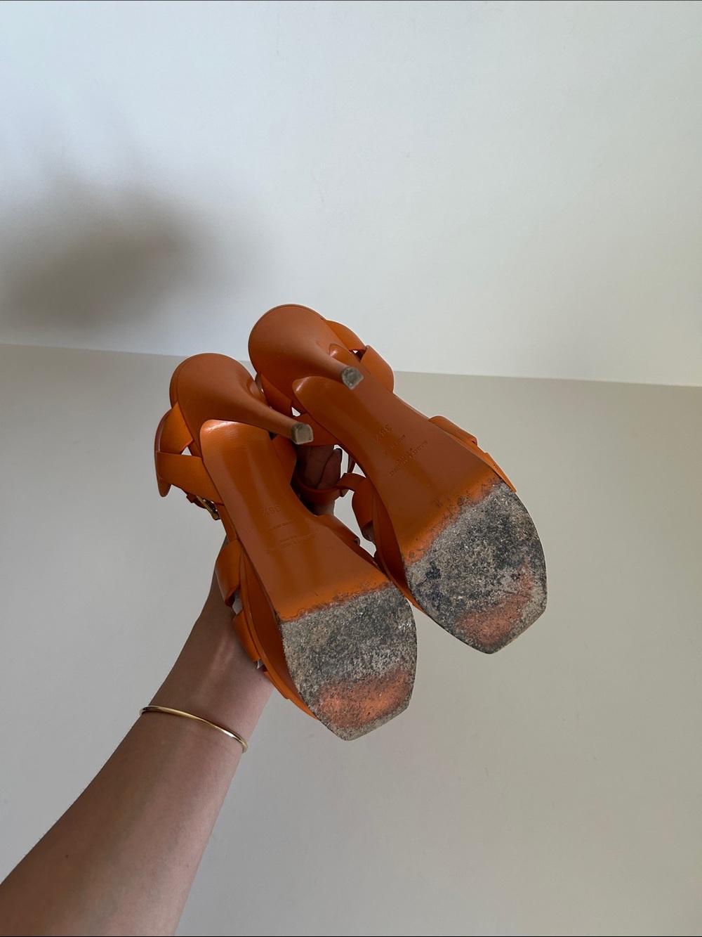 Saint Laurent Orange Leather Platform Sandals - Picture 4 of 4